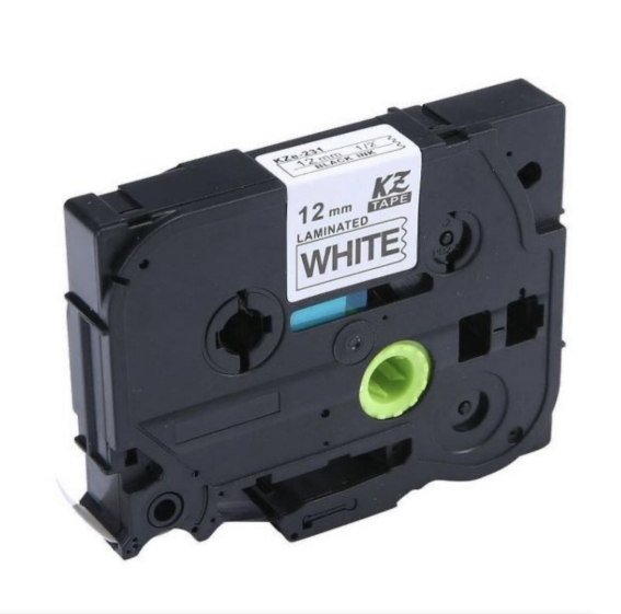 TZ-231 Label Tape Cartridge 12mm – Laminated Black On White – Compatible with Brother