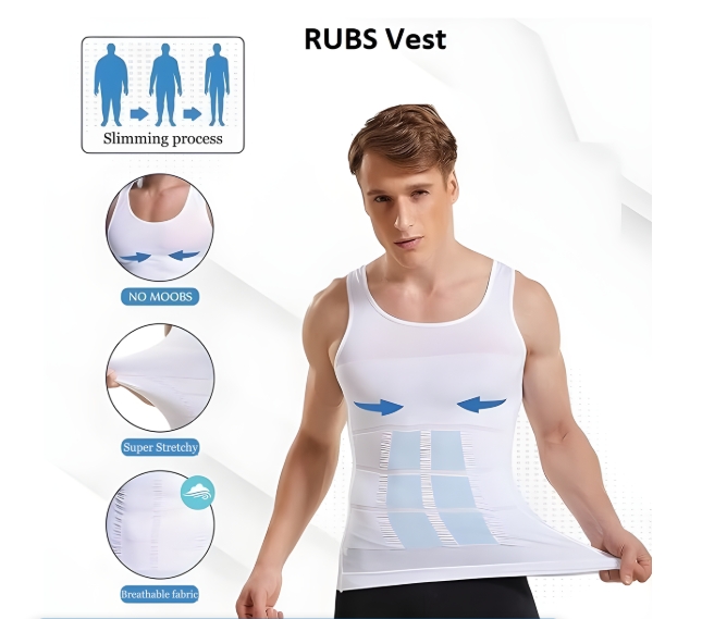 Men’s Slimming Body Shaper Vest – Tummy Compression Underwear – White – M