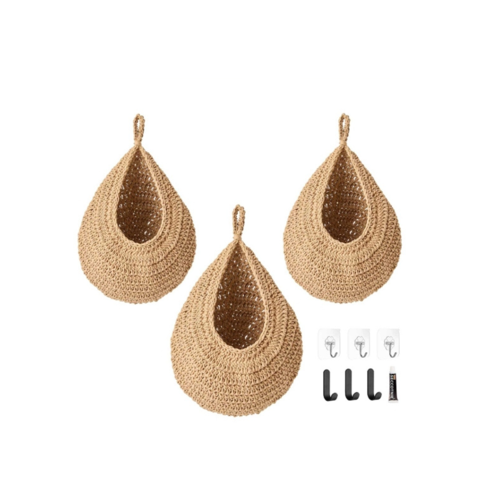 3Pc Hanging Basket Set Cotton Rope Dual Mount Fruit Basket Pantry