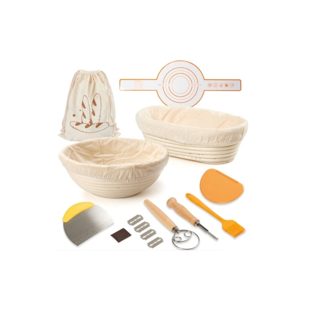 14PC Sourdough Starter Kit Bread Baking Supplies & Proofing Basket
