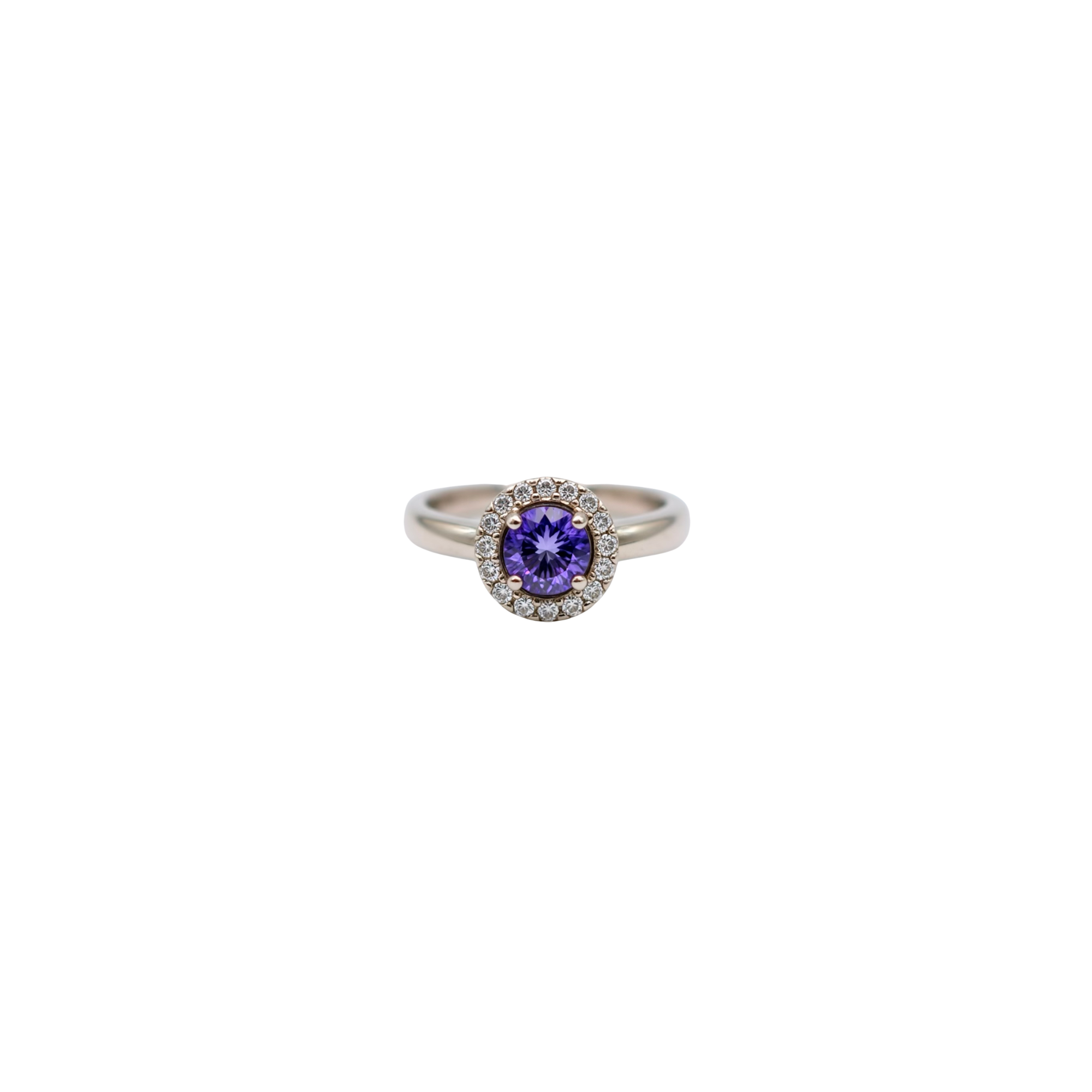 9ct White Gold Purple Stone Halo Ring