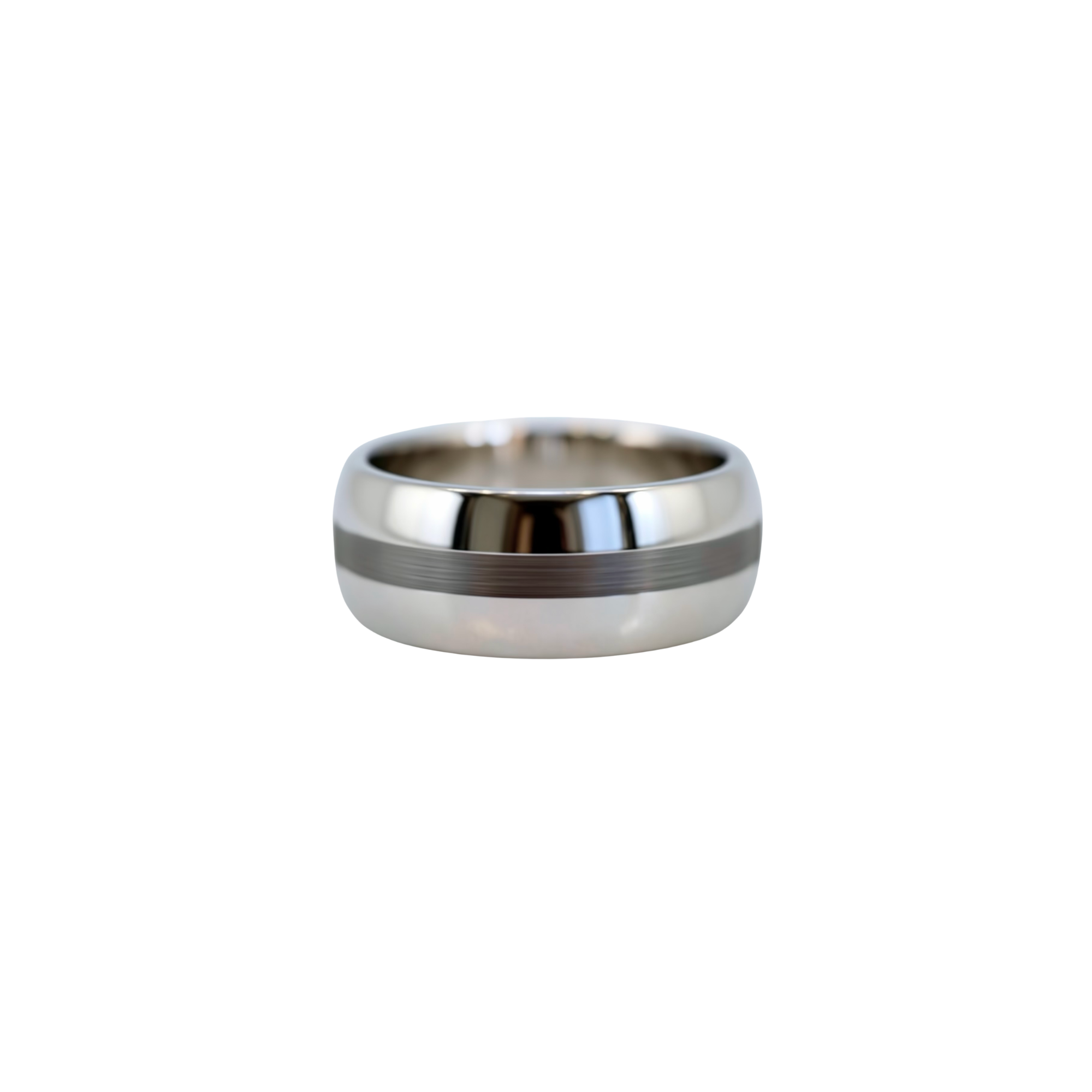 T-Man Silver Tungsten Ring with Black Stripe