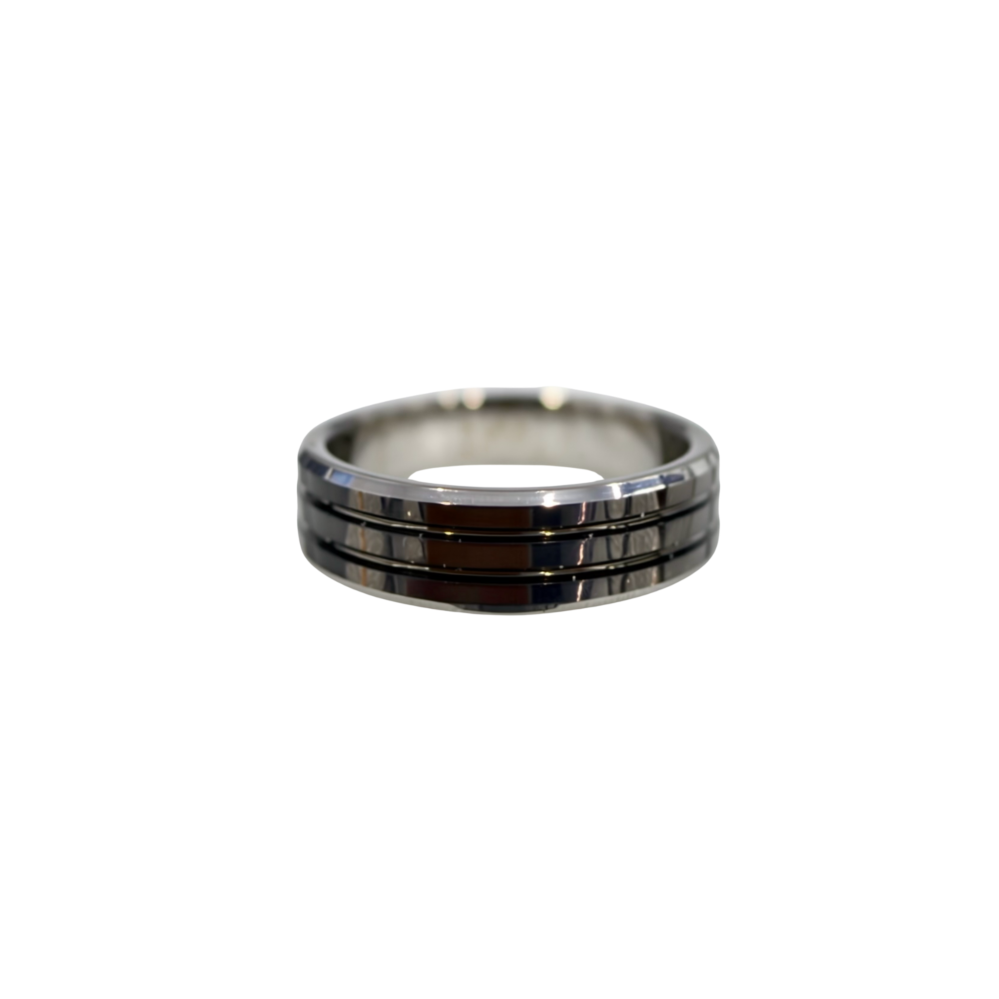 Soul Silver & Black Grooved Tungsten Ring