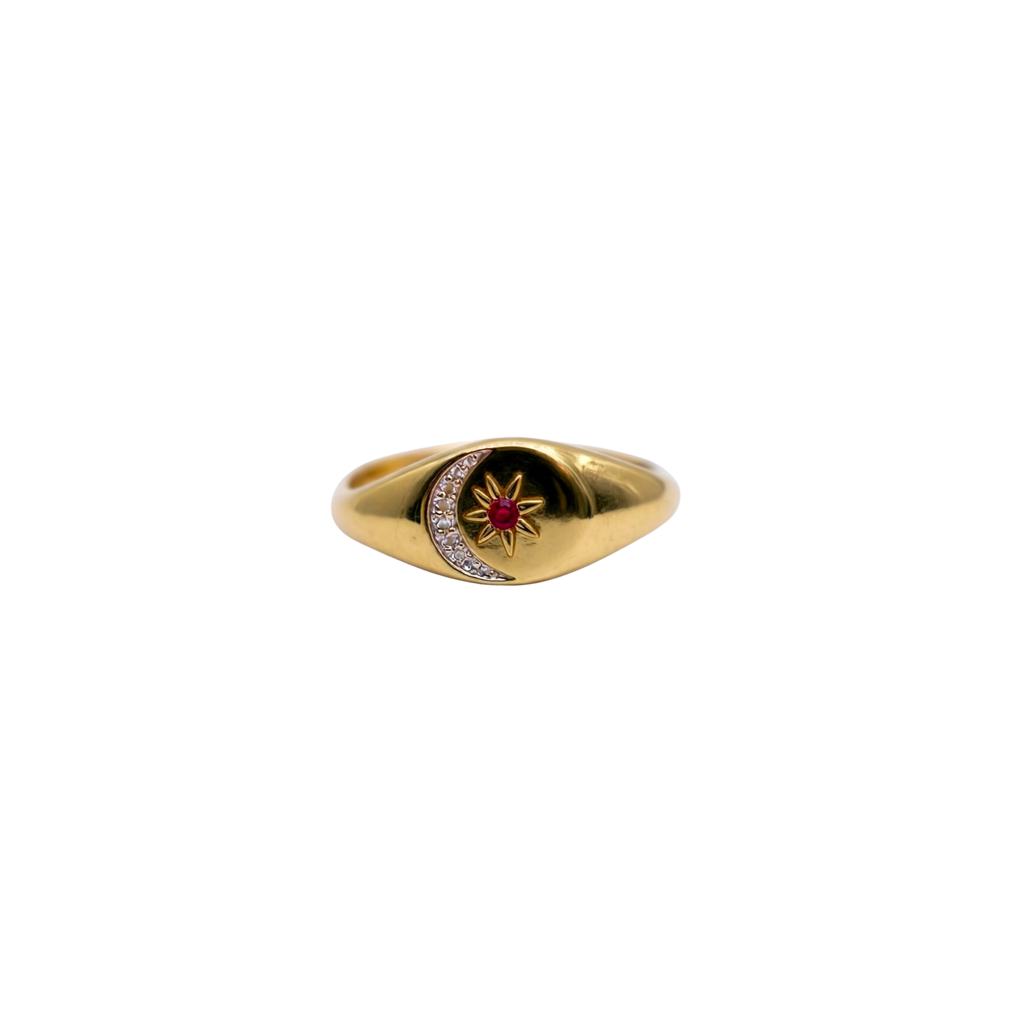 Gold Crescent Moon; Star Signet Ring