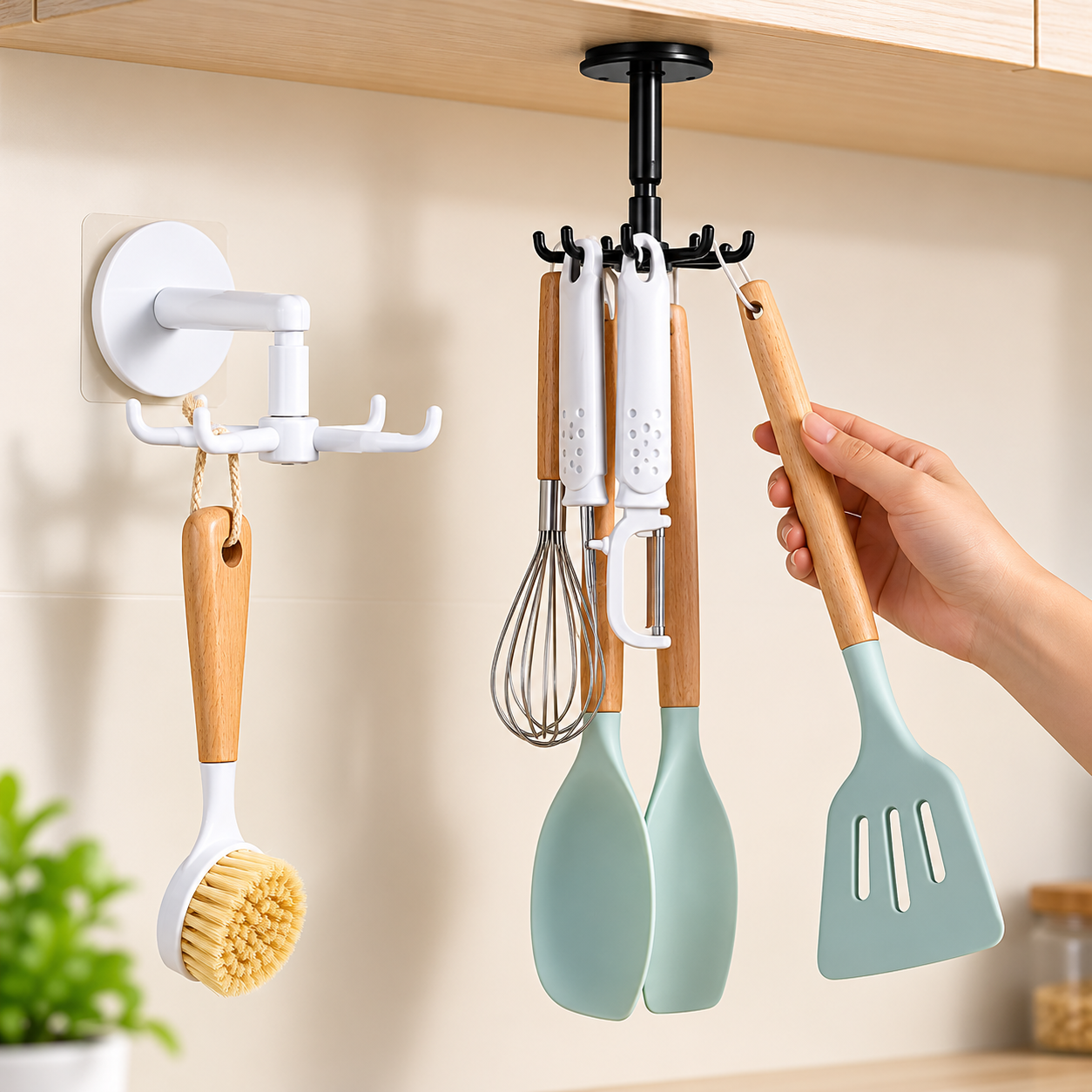 5pcs Self-Adhesive Rotating Wall Hooks – 360° Multi-Hook Hanger